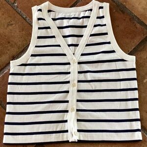 Striped Navy and Cream V Neck Cardigan Tank Top